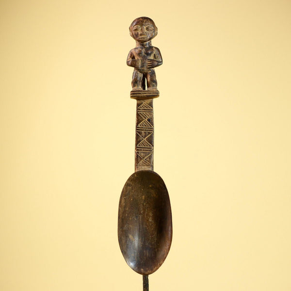 African Spoon Carved Wood Figure Handle Côte d’Ivoire Tribal Art Decor-G5847