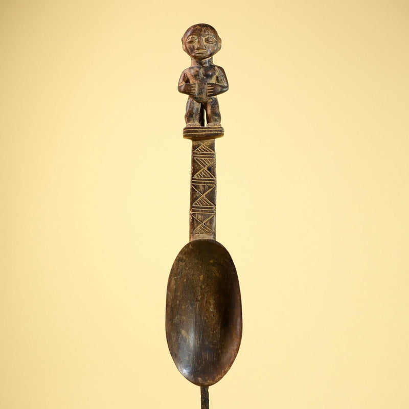 African Spoon Carved Wood Figure Handle Côte d’Ivoire Tribal Art Decor-G5847