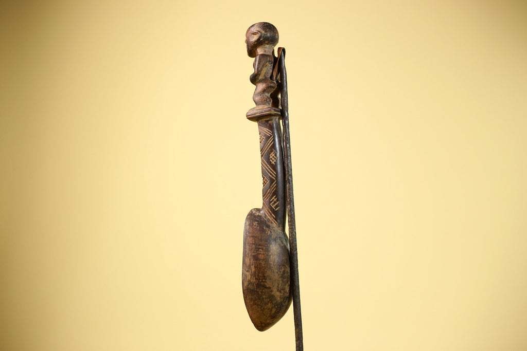 African Spoon Carved Wood Figure Handle Côte d’Ivoire Tribal Art Decor-G5847