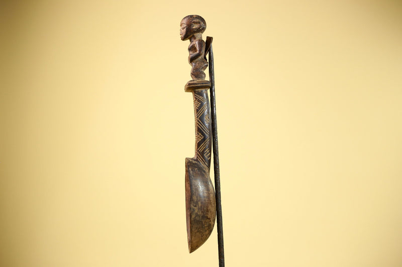 African Spoon Carved Wood Figure Handle Côte d’Ivoire Tribal Art Decor-G5847