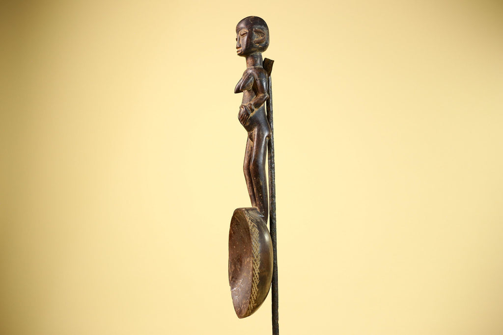 African Tribal Spoon Carved Wood Female Figure Côte d’Ivoire Art Decor-G5848