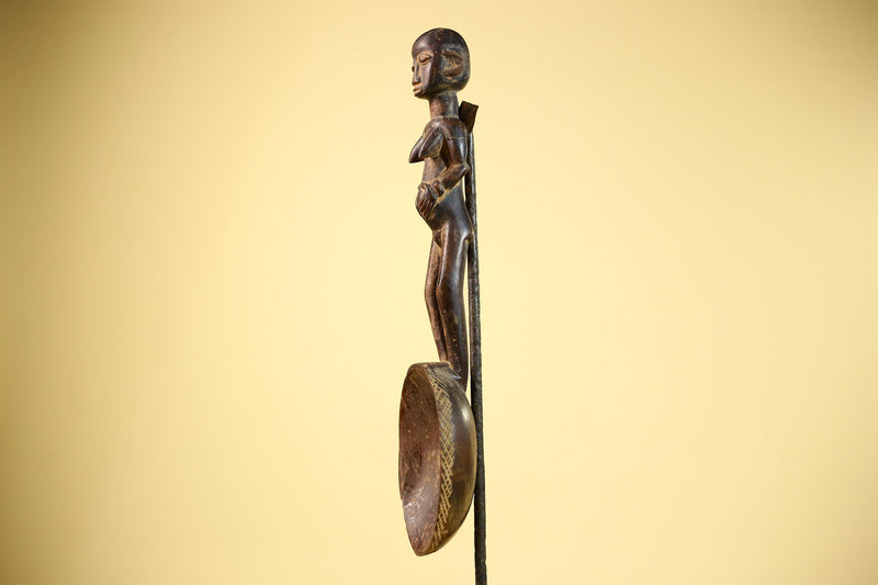 African Tribal Spoon Carved Wood Female Figure Côte d’Ivoire Art Decor-G5848