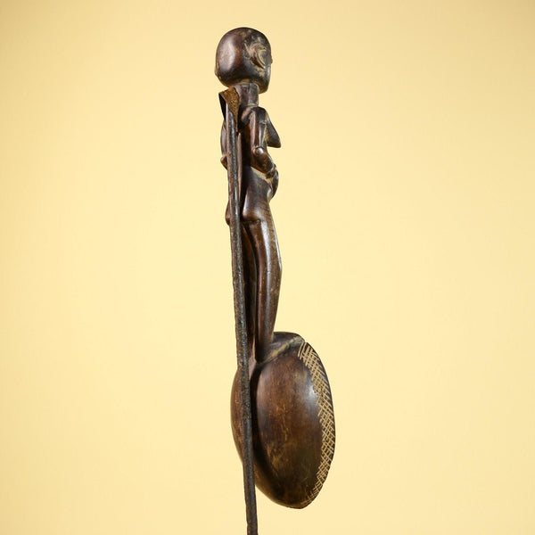 African Tribal Spoon Carved Wood Female Figure Côte d’Ivoire Art Decor-G5848