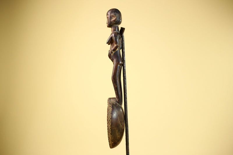 African Tribal Spoon Carved Wood Female Figure Côte d’Ivoire Art Decor-G5848