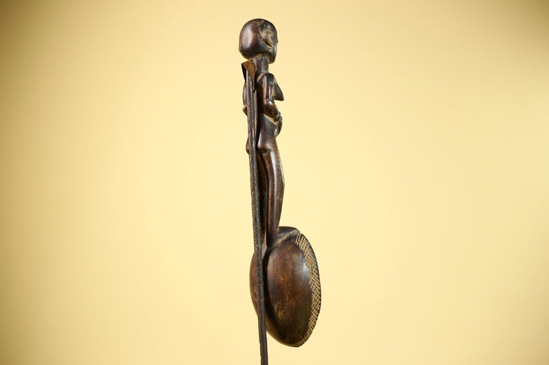 African Tribal Spoon Carved Wood Female Figure Côte d’Ivoire Art Decor-G5848