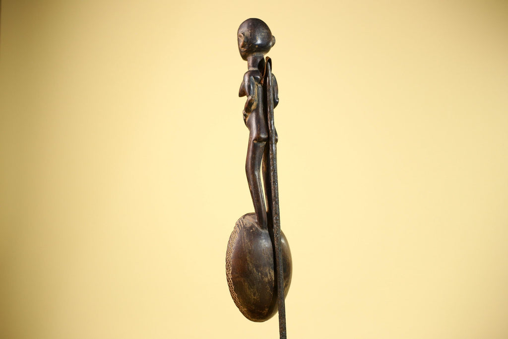 African Tribal Spoon Carved Wood Female Figure Côte d’Ivoire Art Decor-G5848