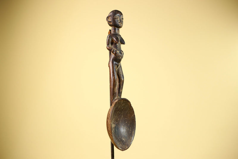 African Tribal Spoon Carved Wood Female Figure Côte d’Ivoire Art Decor-G5848
