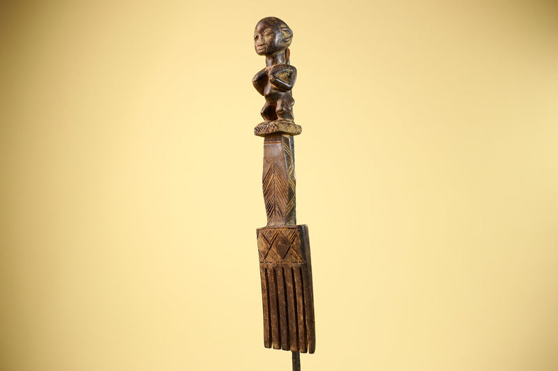 African Tribal Comb Carved Wood Male Figure Côte d’Ivoire Wall Decor-G5849