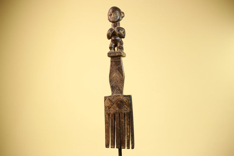 African Tribal Comb Carved Wood Male Figure Côte d’Ivoire Wall Decor-G5849