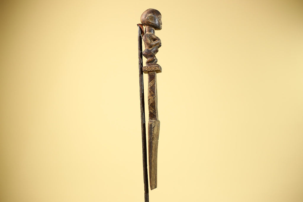 African Tribal Comb Carved Wood Male Figure Côte d’Ivoire Wall Decor-G5849