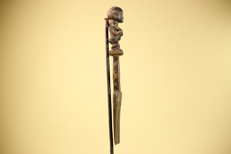 African Tribal Comb Carved Wood Male Figure Côte d’Ivoire Wall Decor-G5849