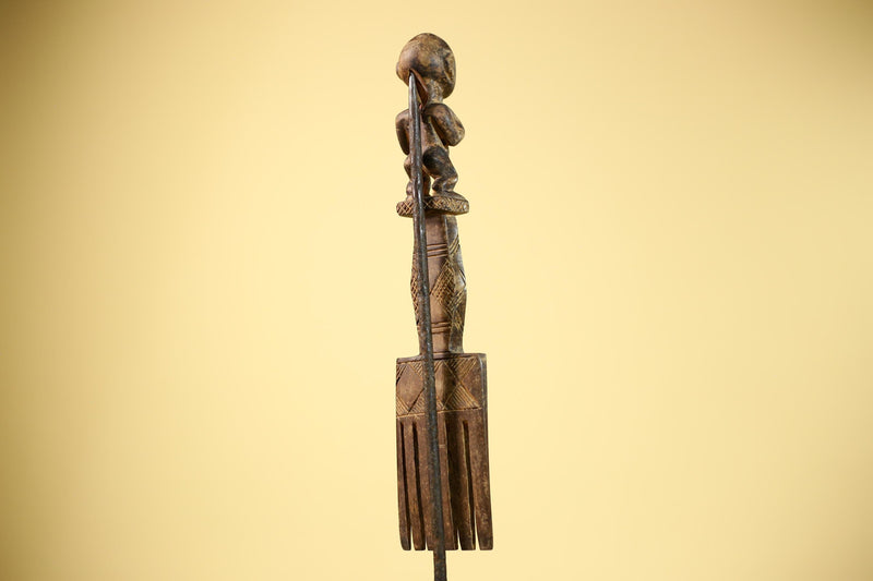 African Tribal Comb Carved Wood Male Figure Côte d’Ivoire Wall Decor-G5849