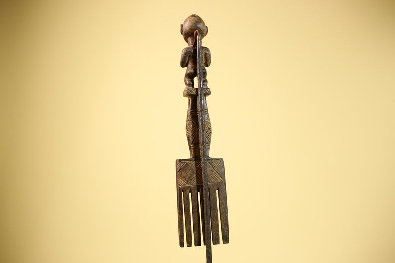 African Tribal Comb Carved Wood Male Figure Côte d’Ivoire Wall Decor-G5849