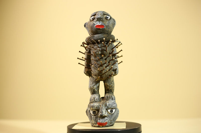 African Tribal Statue Nail Fetish Nkisi Figure Congo Ritual Art Decor-G5850