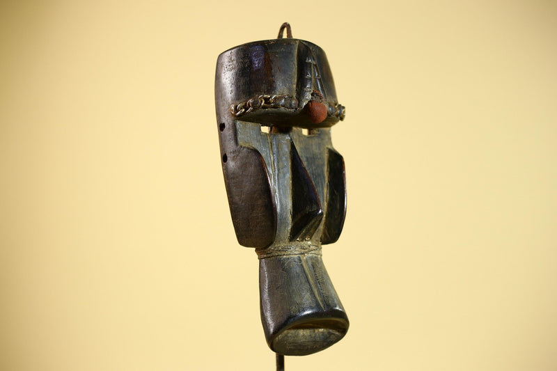 African Tribal Mask Dan Style Wood Beaded Forehead Ivory Coast Wall Art-G5855