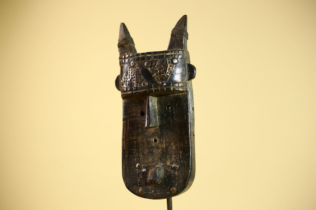 African Tribal Mask Toma Wood Metal Detail Guinea Ritual Wall Art Decor-G5856