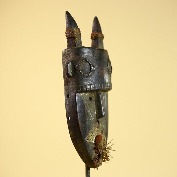 Toma African Mask Horned Tribal Wood Sculpture Guinea Vintage Wall Decor-G5860