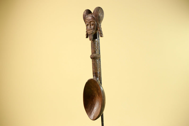 African Baule Spoon Tribal Wood Carving Female Head Côte d’Ivoire Decor-G5861
