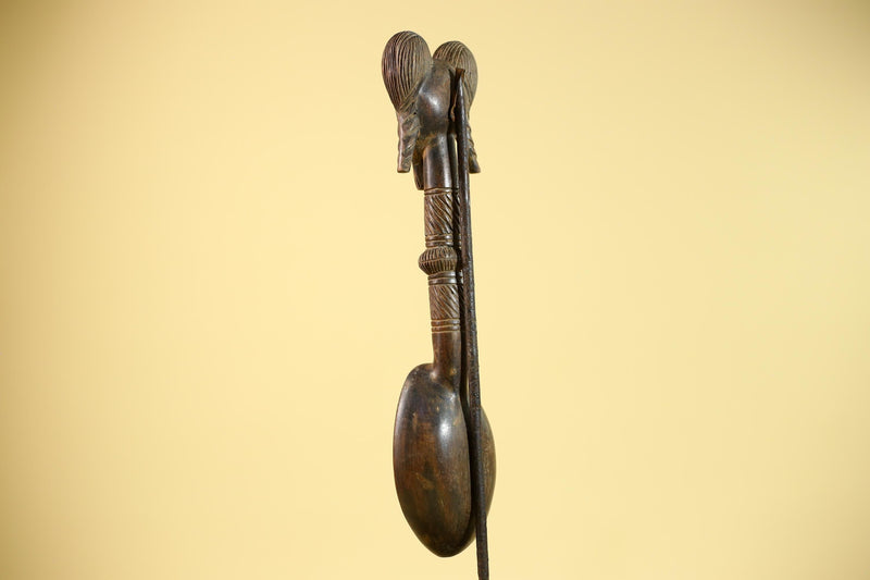 African Baule Spoon Tribal Wood Carving Female Head Côte d’Ivoire Decor-G5861