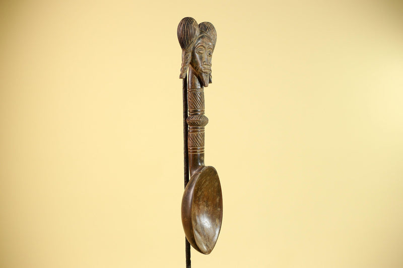 African Baule Spoon Tribal Wood Carving Female Head Côte d’Ivoire Decor-G5861