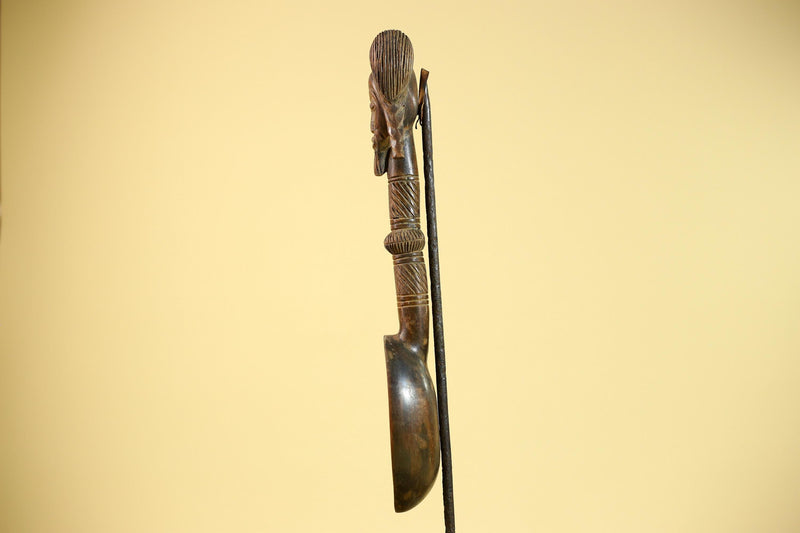 African Baule Spoon Tribal Wood Carving Female Head Côte d’Ivoire Decor-G5861