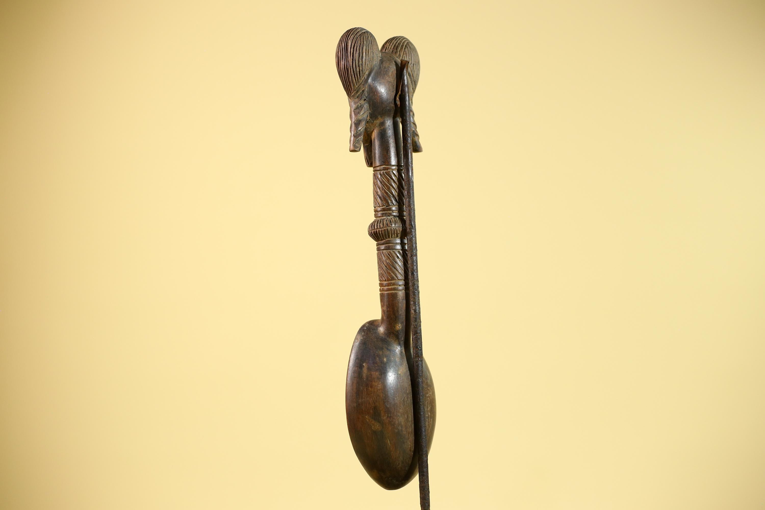 African Baule Spoon Tribal Wood Carving Female Head Côte d’Ivoire Decor-G5861