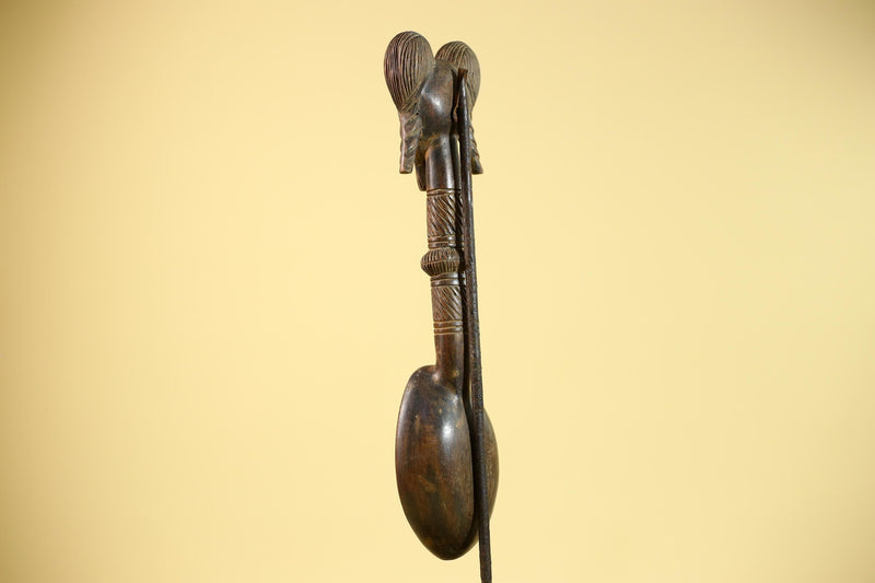 African Baule Spoon Tribal Wood Carving Female Head Côte d’Ivoire Decor-G5861