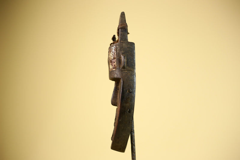 African Toma Mask Horned Brass Cheeks Guinea Tribal Wood Wall Art-G5883