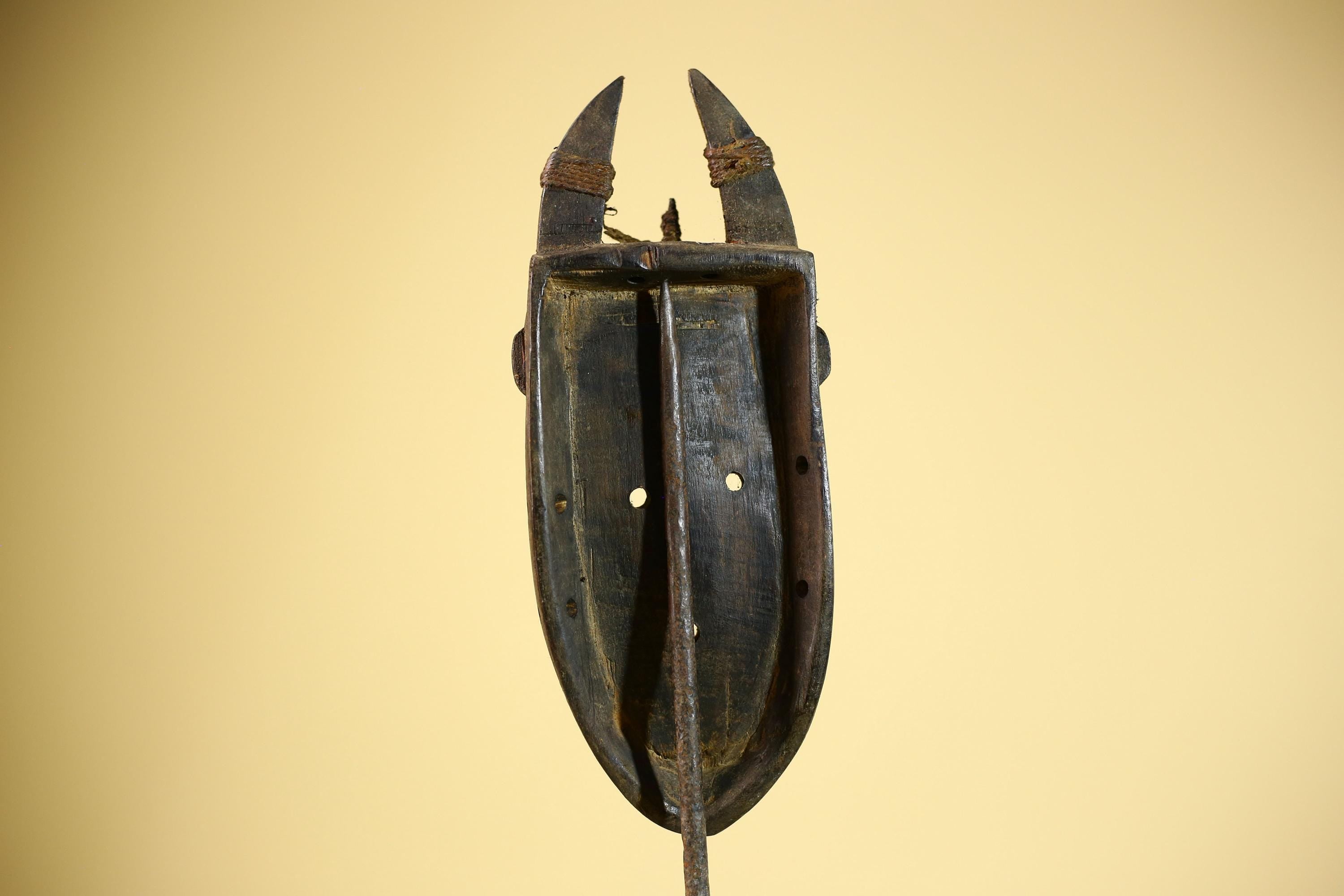 African Toma Mask Horned Brass Cheeks Guinea Tribal Wood Wall Art-G5883