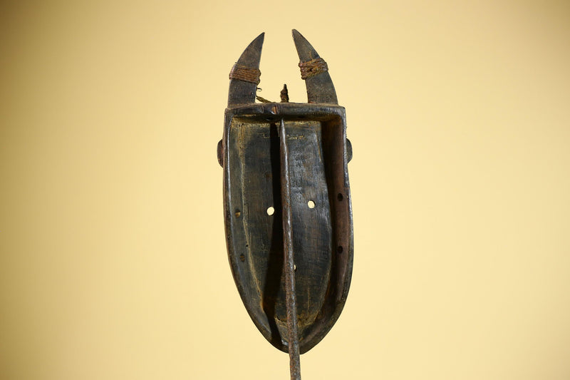 African Toma Mask Horned Brass Cheeks Guinea Tribal Wood Wall Art-G5883