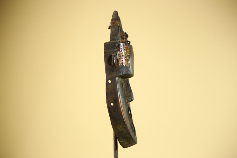 African Toma Mask Horned Brass Cheeks Guinea Tribal Wood Wall Art-G5883