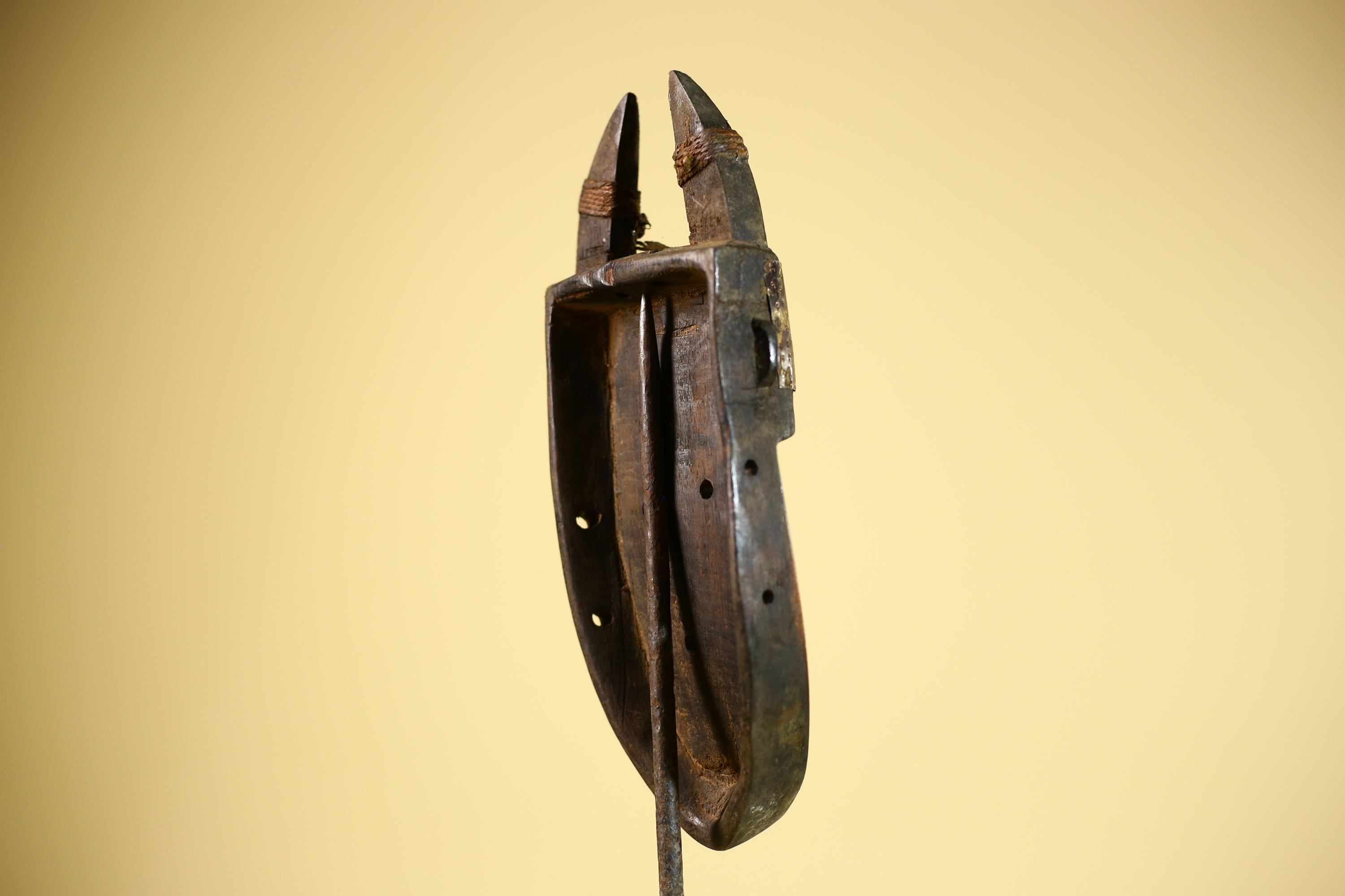 African Toma Mask Horned Brass Cheeks Guinea Tribal Wood Wall Art-G5883