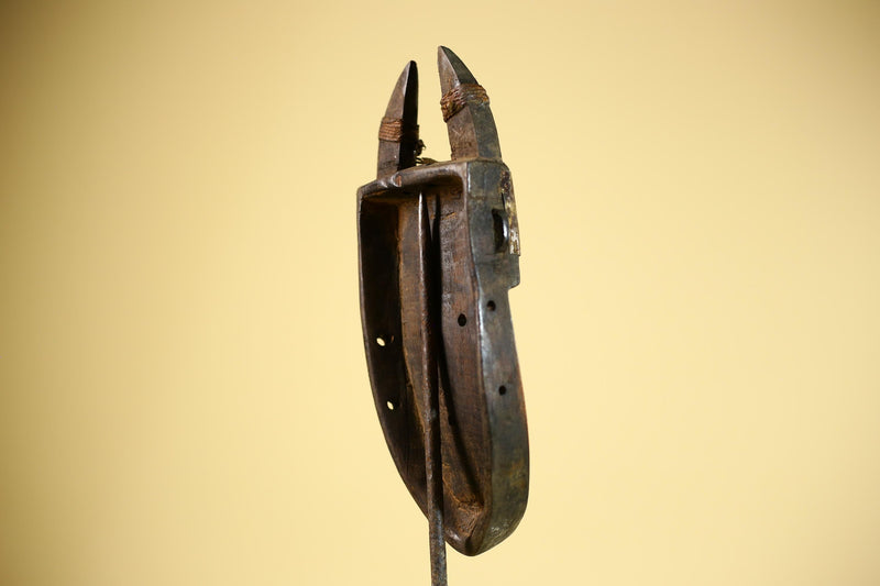 African Toma Mask Horned Brass Cheeks Guinea Tribal Wood Wall Art-G5883