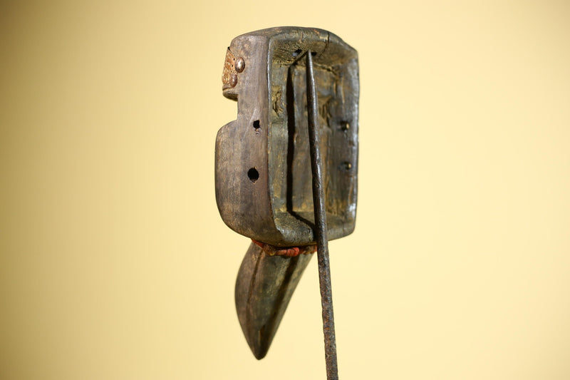 African Dan Mask Bird Beak Brass Inlay Côte d’Ivoire Tribal Wood Art-G5884