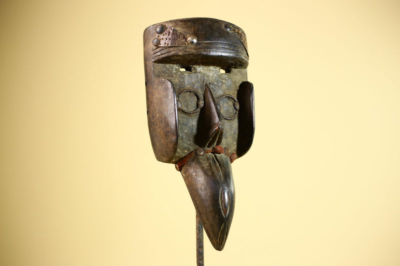 African Dan Mask Bird Beak Brass Inlay Côte d’Ivoire Tribal Wood Art-G5884