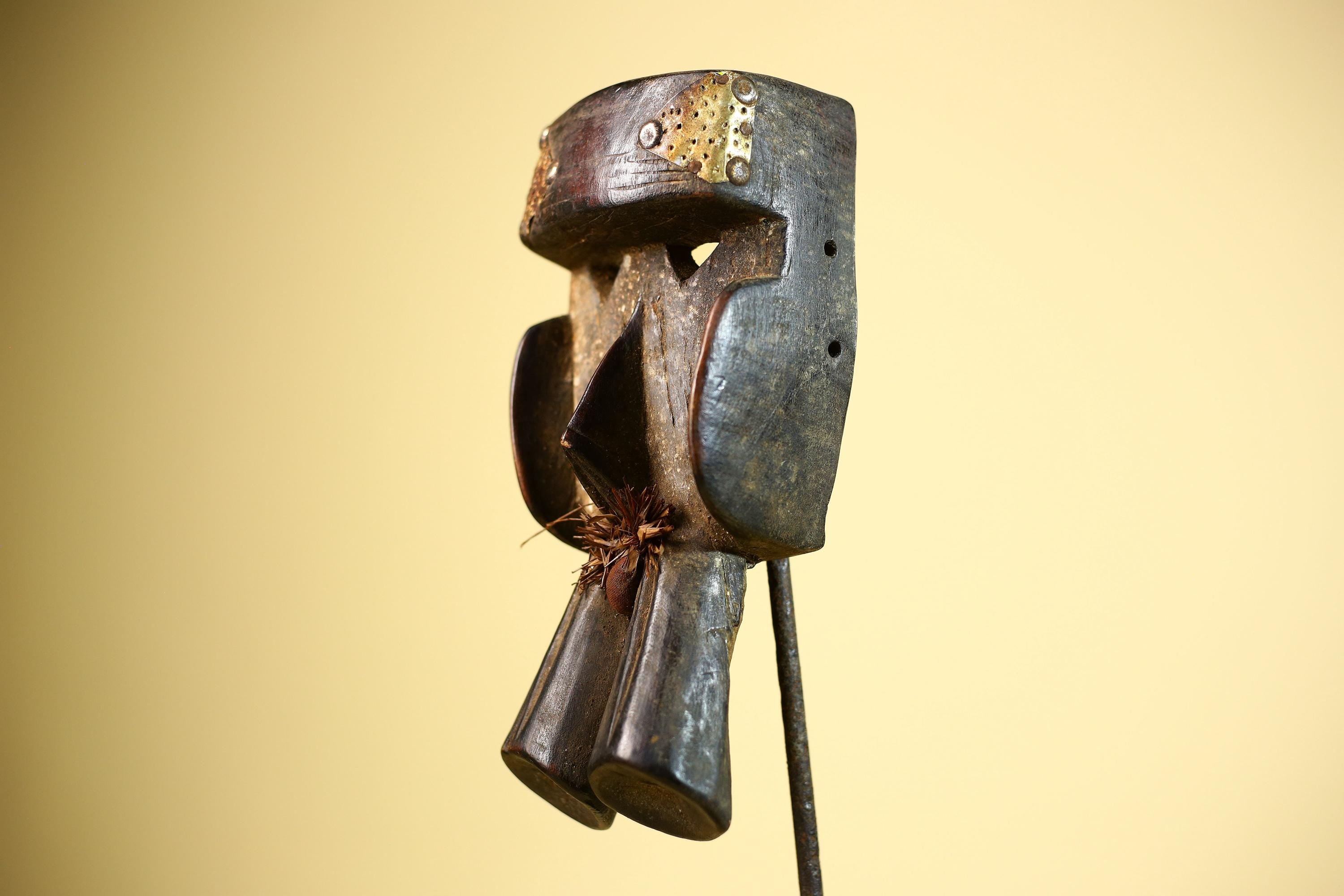 African Dan Mask Double Beak Brass Inlay Côte d’Ivoire Tribal Wood Art-G5885