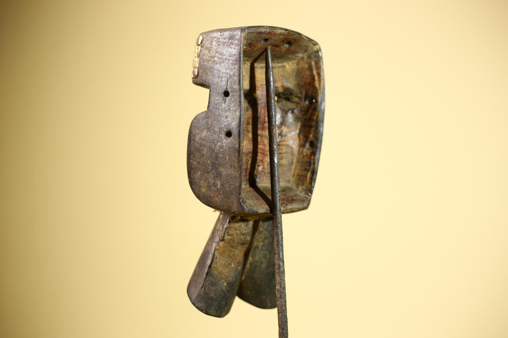 African Dan Mask Double Beak Brass Inlay Côte d’Ivoire Tribal Wood Art-G5885
