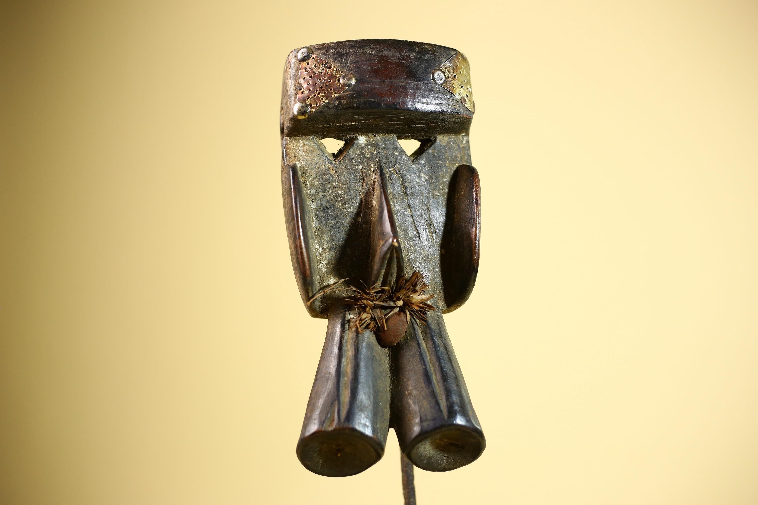 African Dan Mask Double Beak Brass Inlay Côte d’Ivoire Tribal Wood Art-G5885