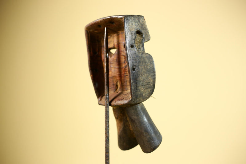 African Dan Mask Double Beak Brass Inlay Côte d’Ivoire Tribal Wood Art-G5885