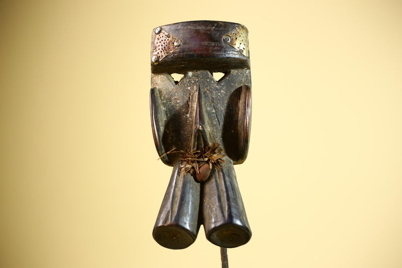 African Dan Mask Double Beak Brass Inlay Côte d’Ivoire Tribal Wood Art-G5885
