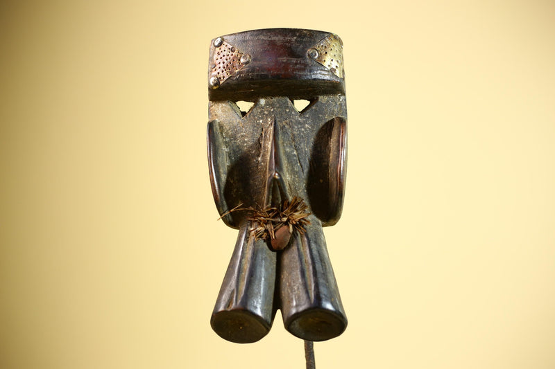 African Dan Mask Double Beak Brass Inlay Côte d’Ivoire Tribal Wood Art-G5885