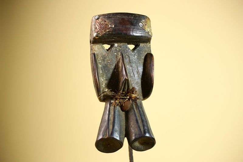 African Dan Mask Double Beak Brass Inlay Côte d’Ivoire Tribal Wood Art-G5885