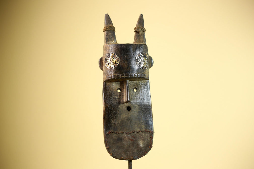 African Dan Mask Double Beak Brass Inlay Côte d’Ivoire Tribal Wood Art-G5886