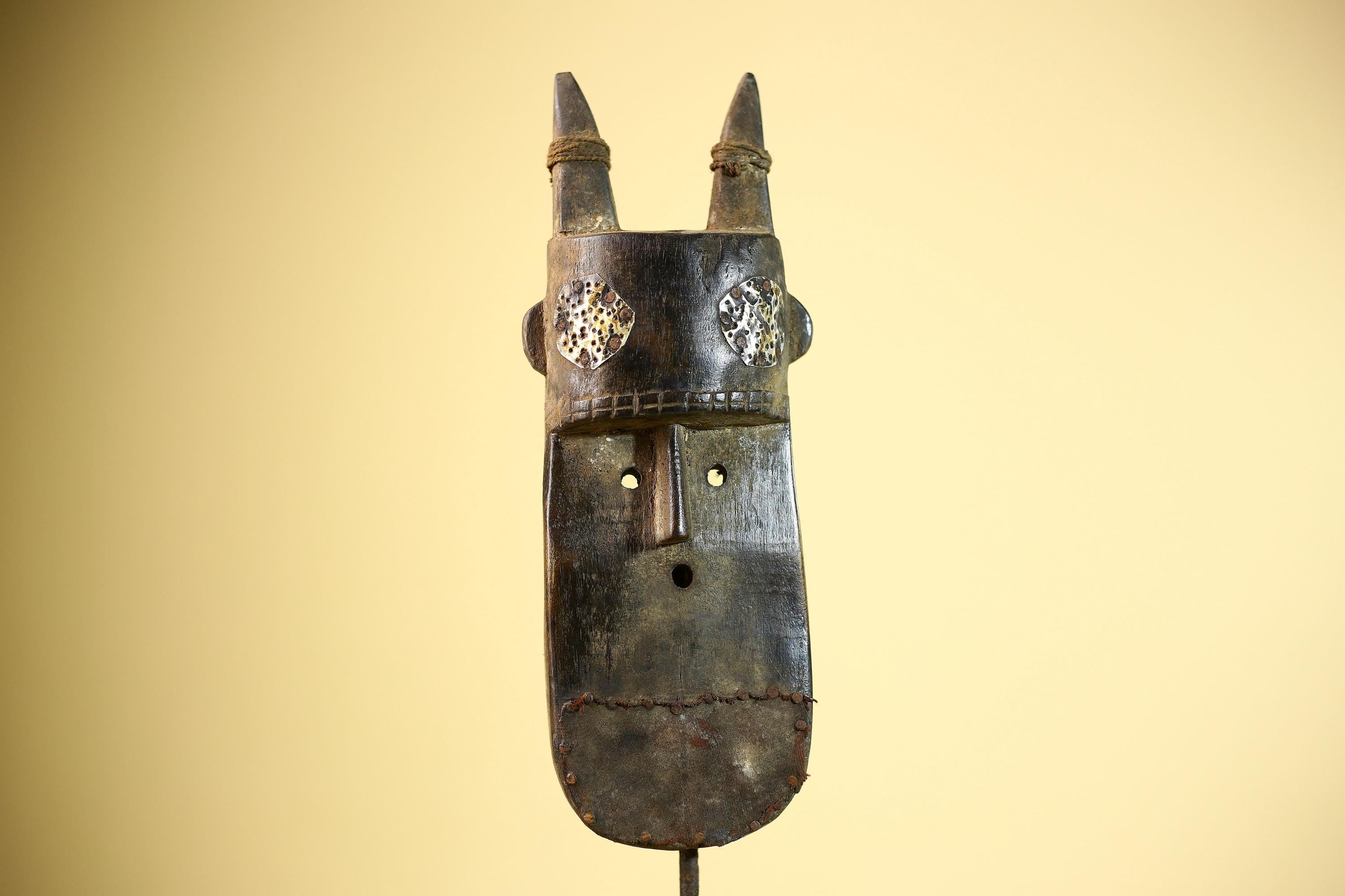 African Dan Mask Double Beak Brass Inlay Côte d’Ivoire Tribal Wood Art-G5886