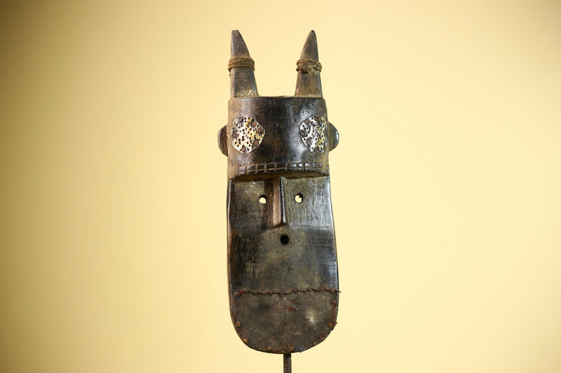 African Dan Mask Double Beak Brass Inlay Côte d’Ivoire Tribal Wood Art-G5886