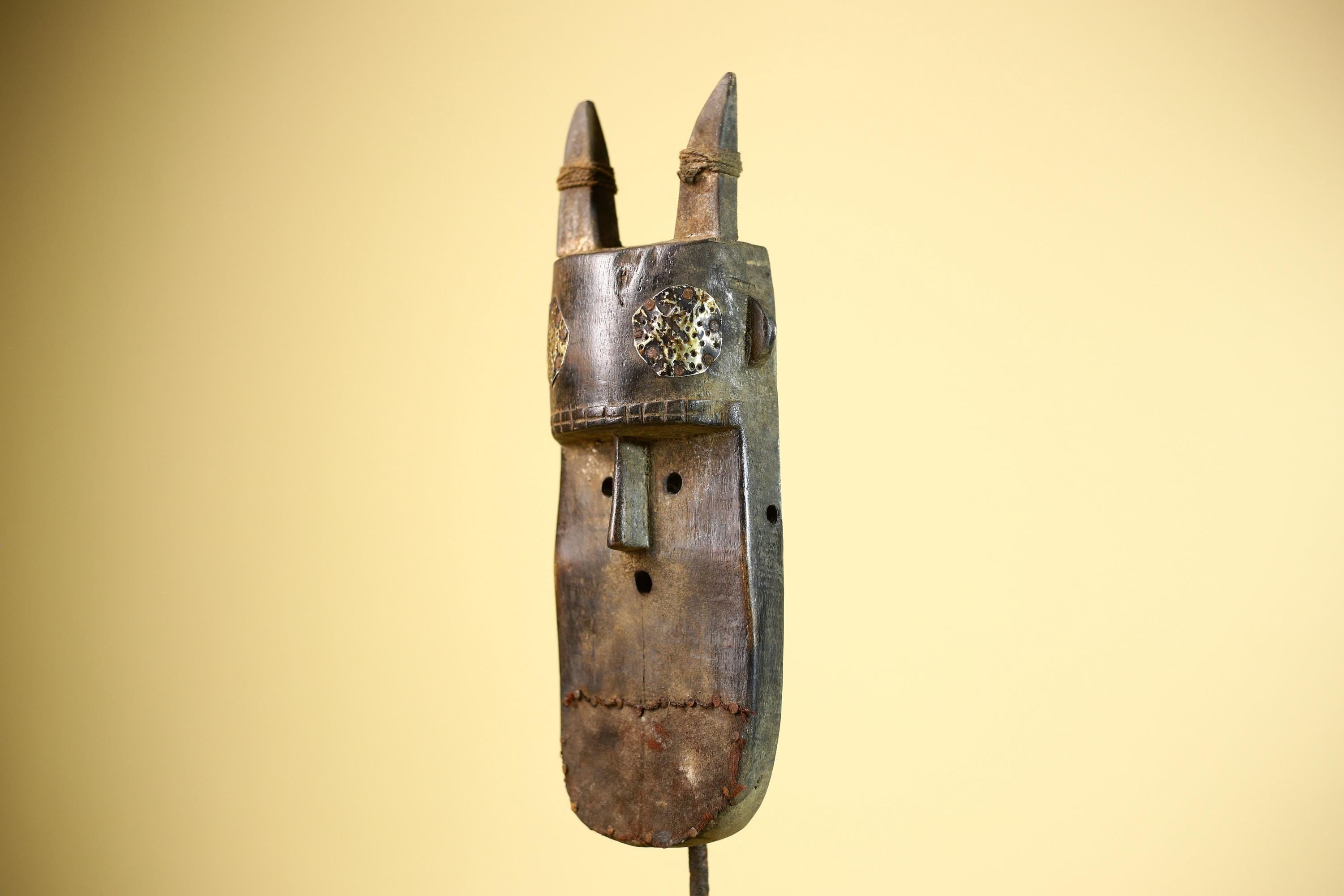 African Dan Mask Double Beak Brass Inlay Côte d’Ivoire Tribal Wood Art-G5886