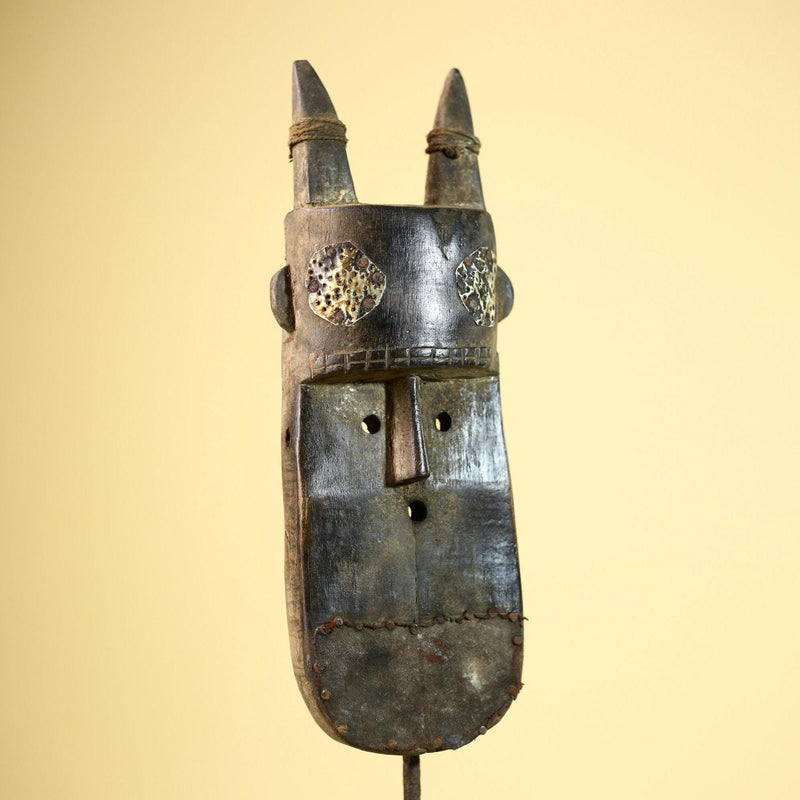 African Dan Mask Double Beak Brass Inlay Côte d’Ivoire Tribal Wood Art-G5886