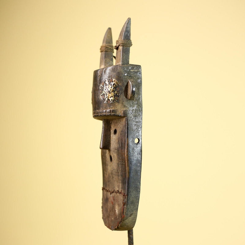 African Dan Mask Double Beak Brass Inlay Côte d’Ivoire Tribal Wood Art-G5886
