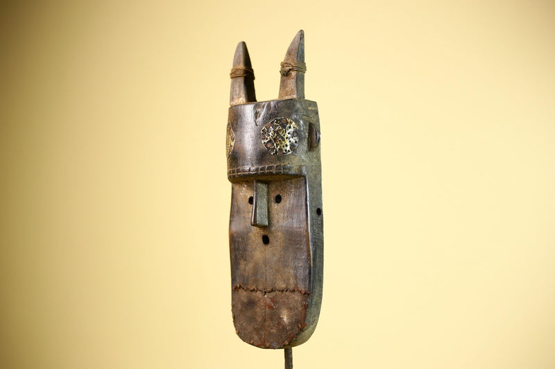 African Dan Mask Double Beak Brass Inlay Côte d’Ivoire Tribal Wood Art-G5886