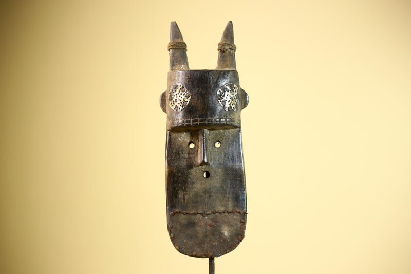 African Dan Mask Double Beak Brass Inlay Côte d’Ivoire Tribal Wood Art-G5886